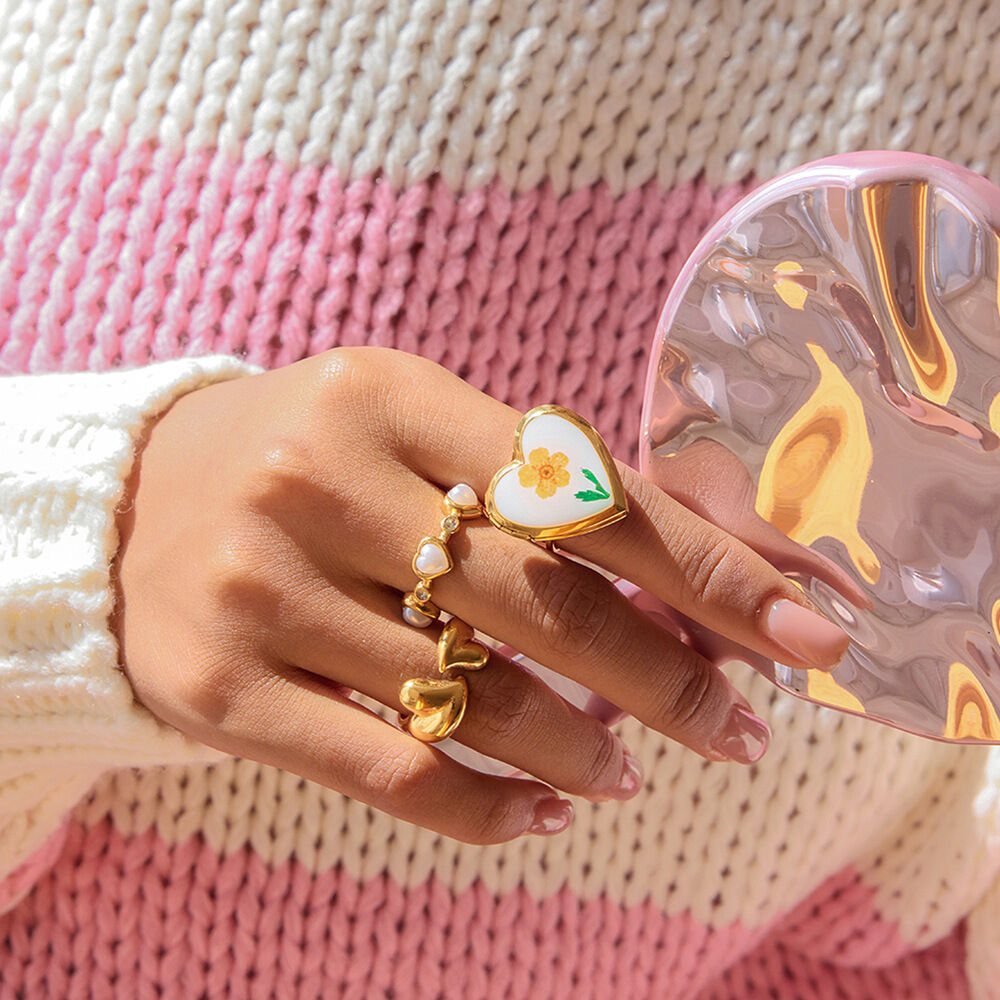 1 Piece Romantic Flower Album Stainless Steel Waterproof Gold Color Statement Rings
