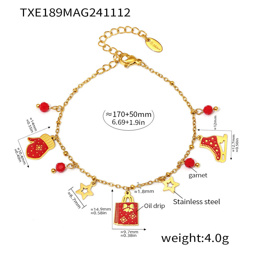 TXE189-Bracelet multi-éléments de Noël en grenat Image2