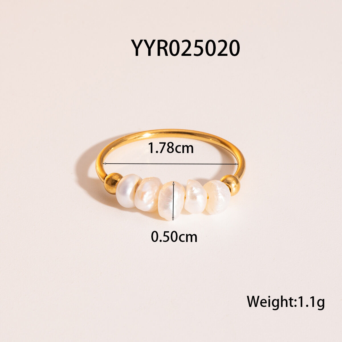 1 Piece Daily Circle Stainless Steel Waterproof Gold Color Pearl Beaded Rings h5