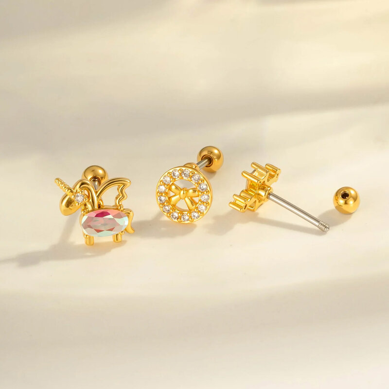 1 orecchino piercing in zircone color rame e oro h5 Immagine3