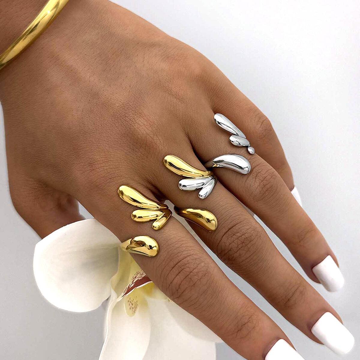 1 Piece Simple Irregular Shape Stainless Steel Waterproof Gold Color Woemn's Statement Rings h5 Picture6