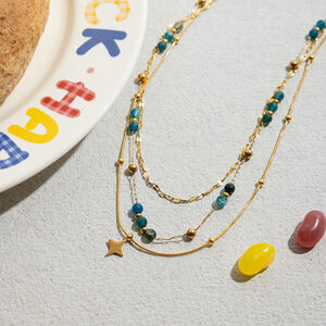 1 Piece Retro Beads Star Stainless Steel Waterproof Gold Color Women's Layered Necklaces h5 Picture6