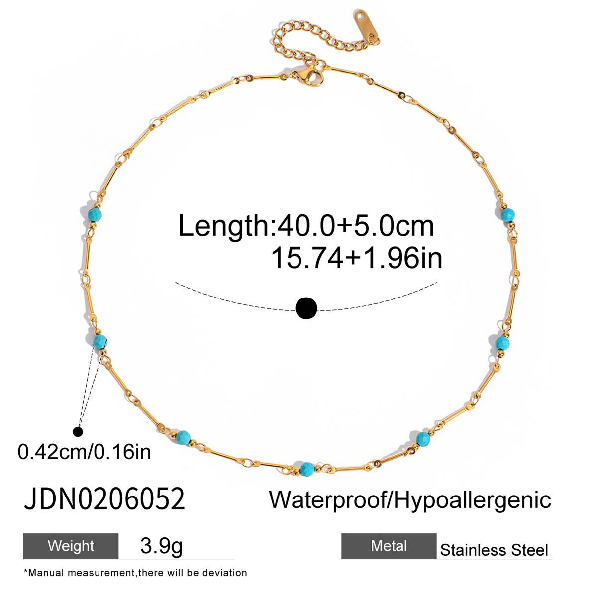 Collier classique pour femme en acier inoxydable Calaite, couleur or, avec pierre naturelle et chaîne, 1 pièce h5 Image2