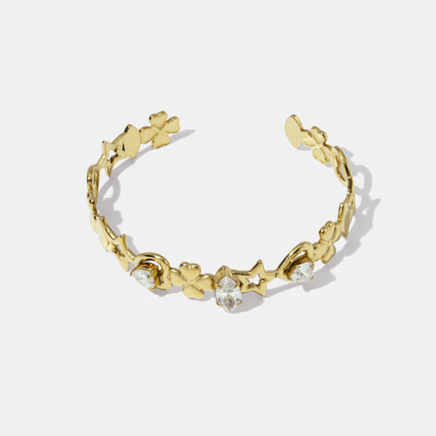 Pulsera de acero inoxidable con circonitas resistentes al agua y diseño de corazón, estrella y trébol h5Imagen2