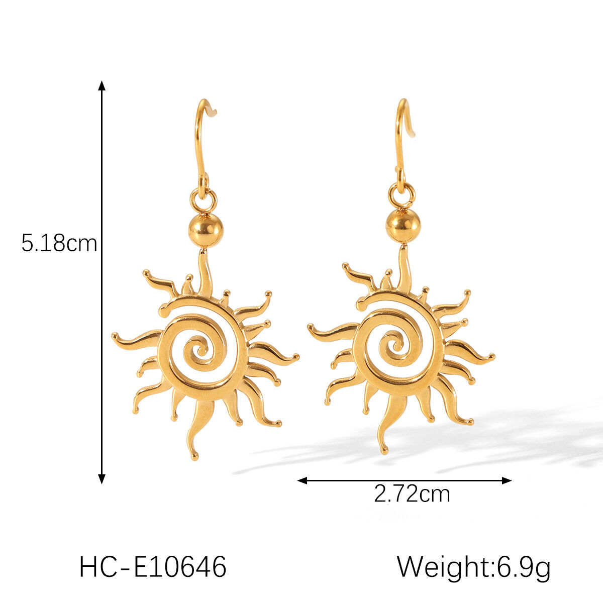 1 paio di orecchini pendenti da donna minimalisti in acciaio inossidabile color oro impermeabili con sole Immagine2
