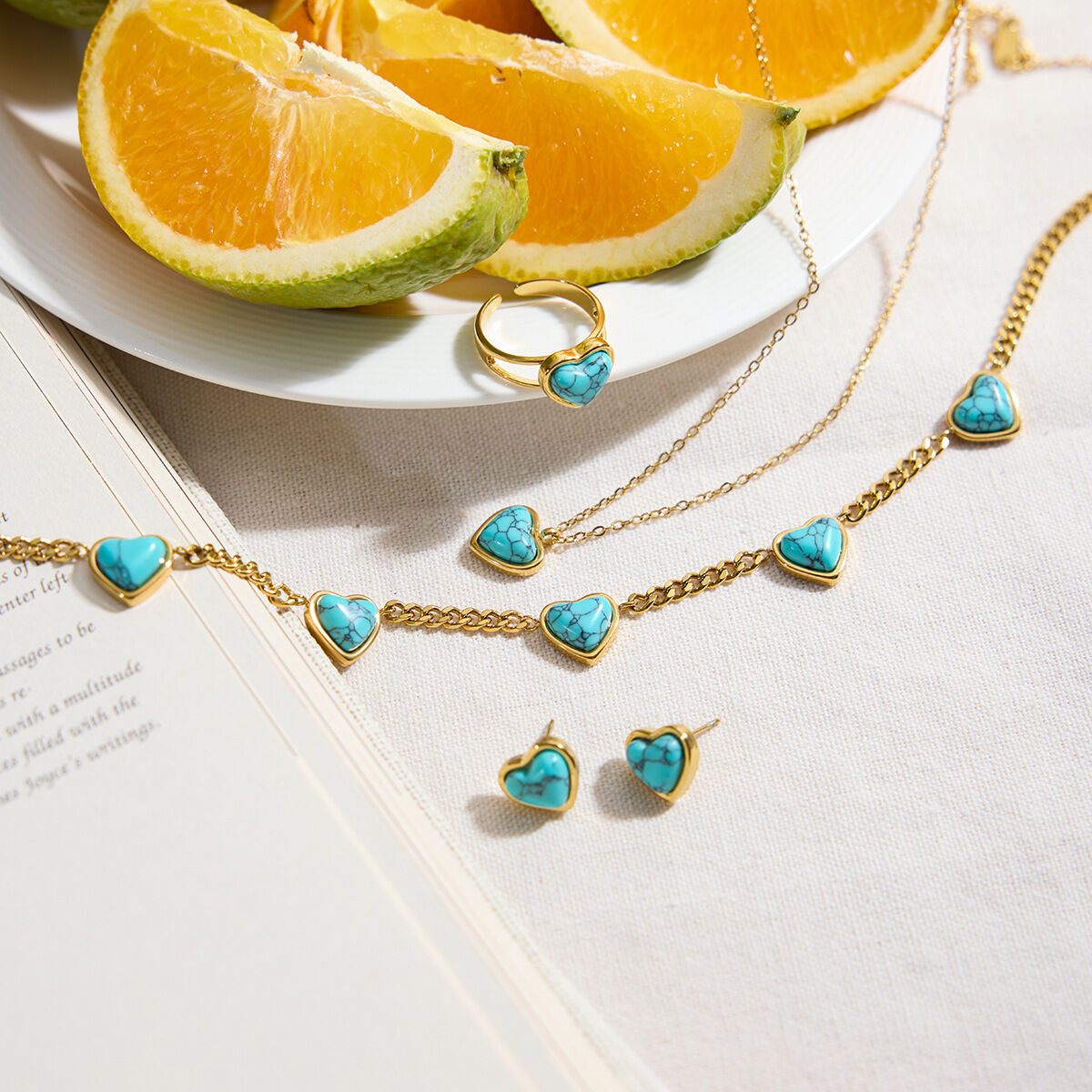 Classic Calaite Heart Stainless Steel Waterproof Women's Jewelry Sets