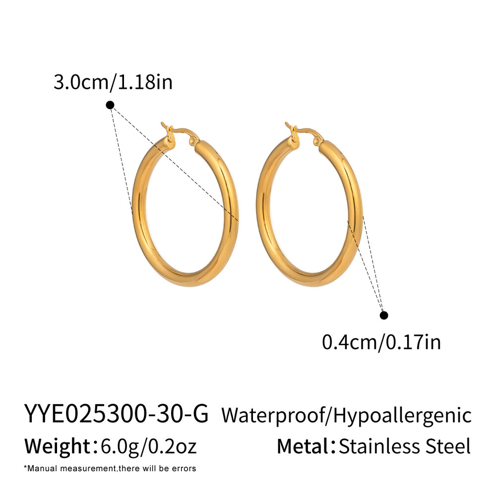 1 Pair Circle Stainless Steel Waterproof Gold Color Basic Hoop Earrings