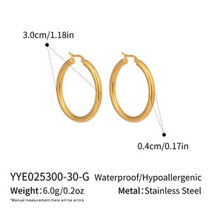 1 Pair Circle Stainless Steel Waterproof Gold Color Basic Hoop Earrings h5