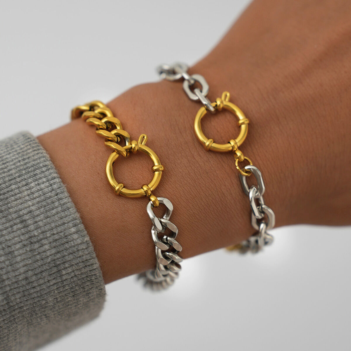 1 Stück lässiges, wasserfestes Damen-Kettenarmband aus Edelstahl in Gold- und Silbertönen Bild3