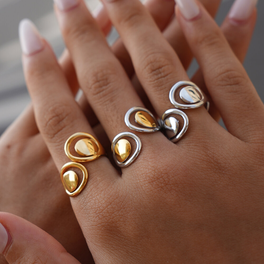Anillos de acero inoxidable huecos minimalistas de moda vintage para mujer, resistentes al agua, 1 pieza Imagen2