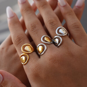 Anillos de acero inoxidable huecos minimalistas de moda vintage para mujer, resistentes al agua, 1 pieza h5 Imagen2
