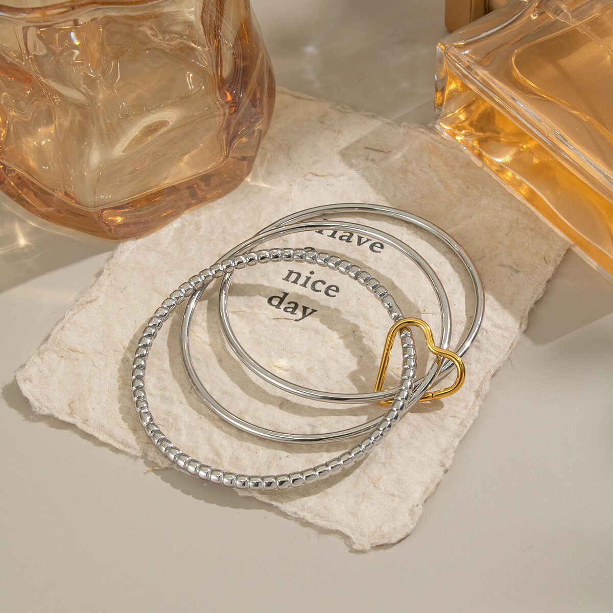 1 Piece Stainless Steel Waterproof Mixed Color Heart Buckle Bangle 2