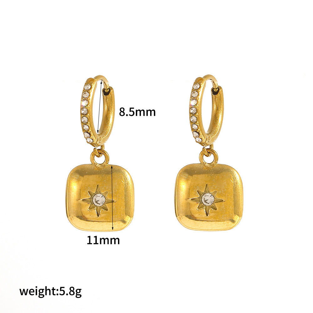 1 Paio Di Orecchini Pendenti Da Donna In Acciaio Inossidabile Shinning Moon, Impermeabili, Color Oro, Con Zirconi h5Immagine2