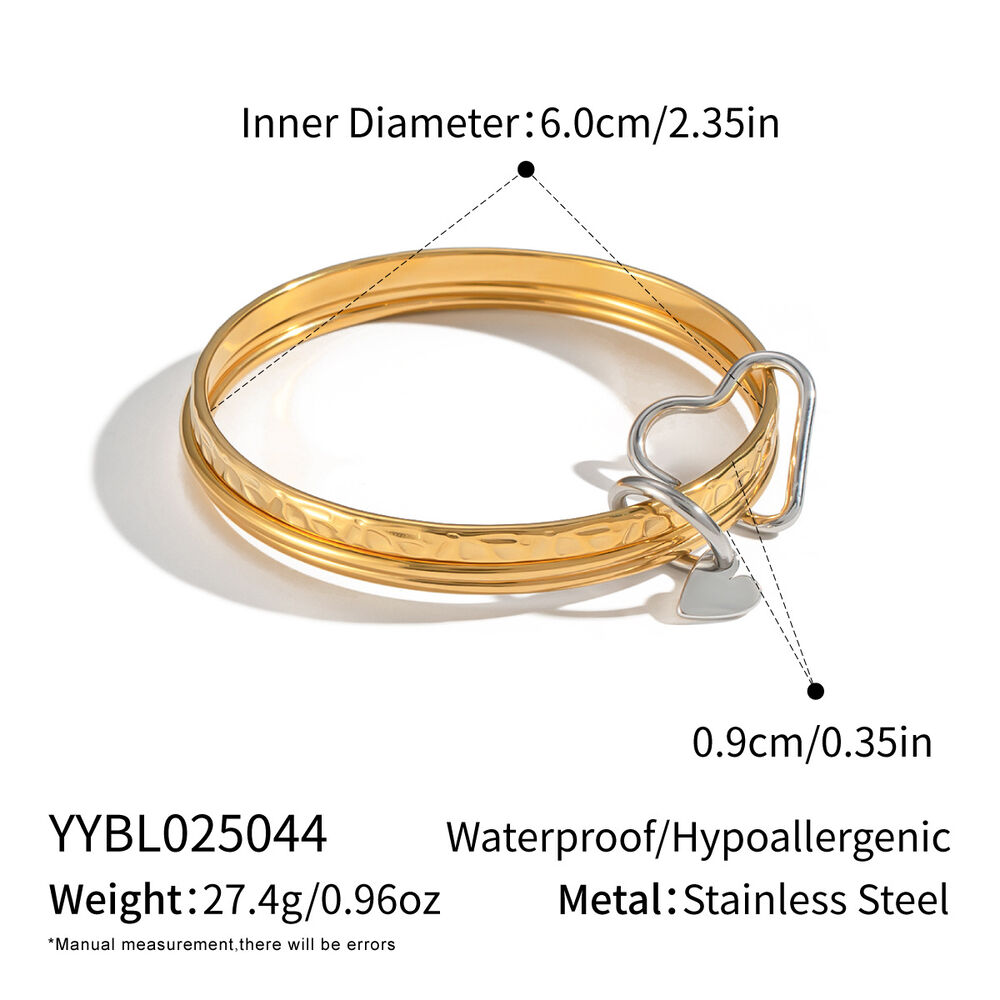 1 Piece Stainless Steel Waterproof Mixed Color Heart Buckle Bangle