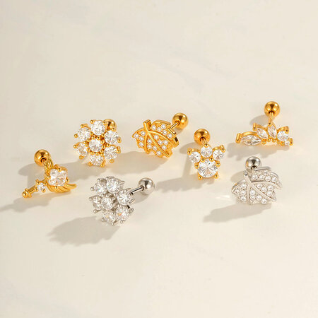 1 Stück Blume Herz Kupfer Gold Farbe Zirkon Piercing Ohrring
