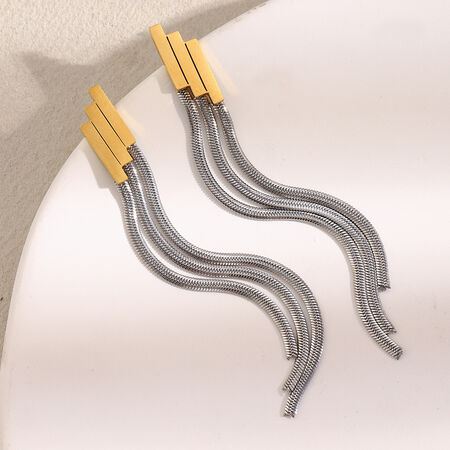 1 Piece Tassel Mixed Gold&Silver Colors Stainless Steel Waterproof Women's Dangle Earrings