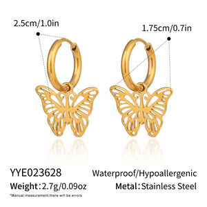 1 Pair Romantic Butterfly Stainless Steel Waterproof Gold Color Women's Drop Earrings h5