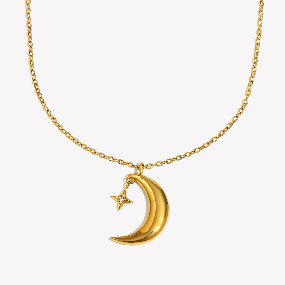 1 Piece Gorgeous Moon Stainless Steel Waterproof Gold Color Women's Pendant Necklaces h5 