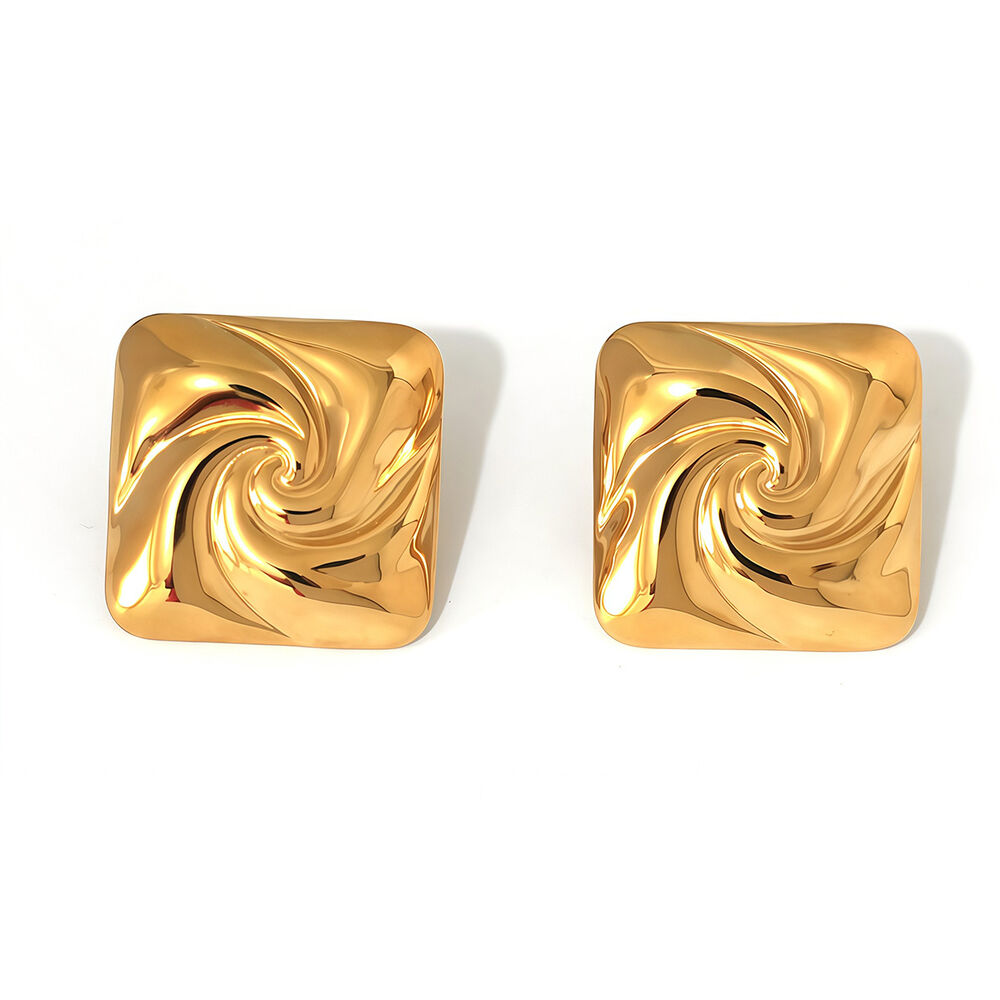 1 Pair Simple Thread Stainless Steel Waterproof Gold Color Women‘s Stud Earrings