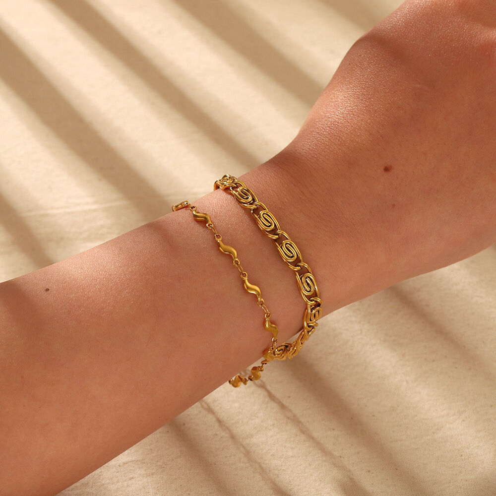1 Piece Simple Daily Chain Circle Rectangle Stainless Steel Waterproof Women's Chain Bracelets Picture3