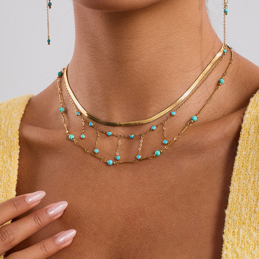 Collier classique pour femme en acier inoxydable Calaite, couleur or, avec pierre naturelle et chaîne, 1 pièce Image6