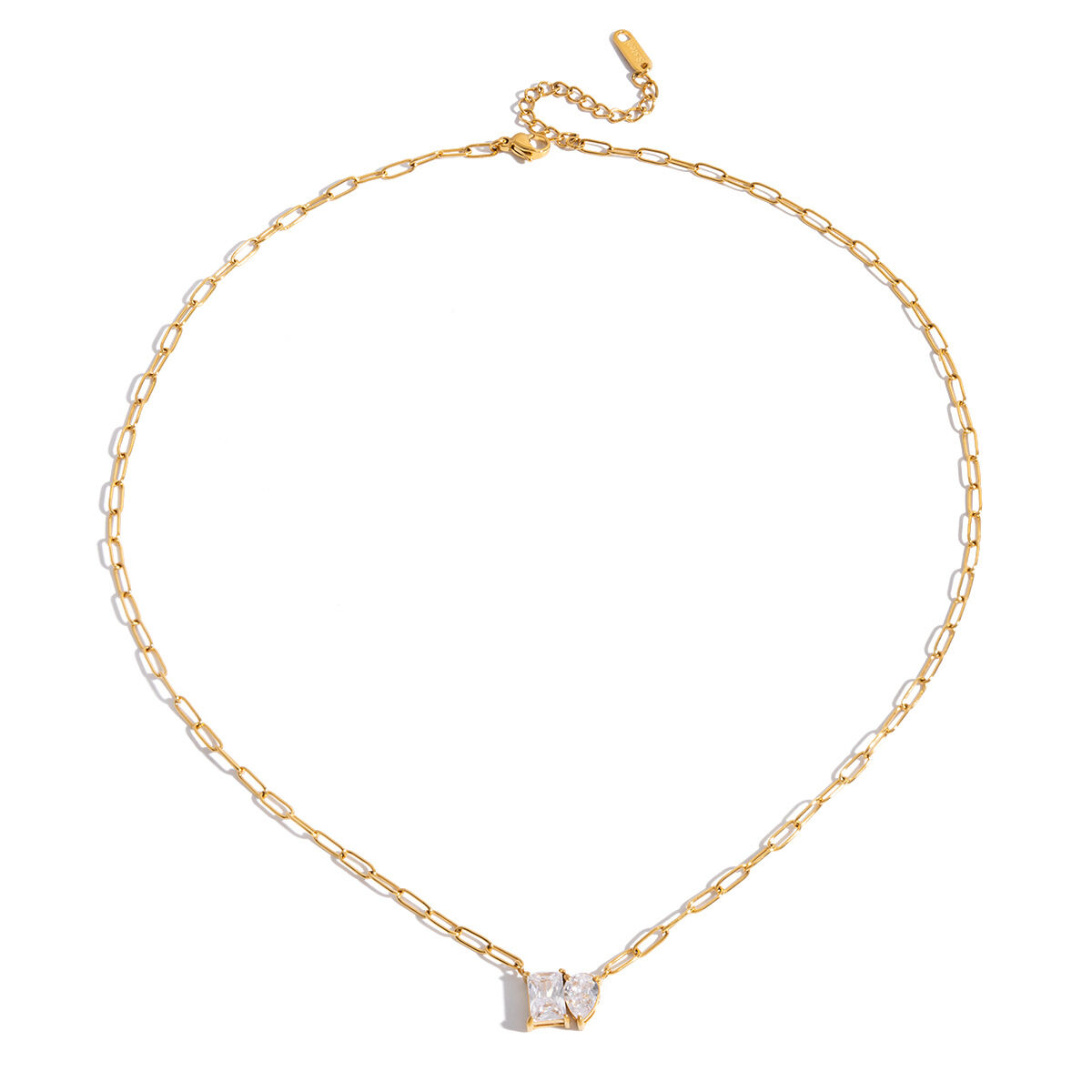 1 Piece Luxurious Rectangle Stainless Steel Waterproof Gold Color Zircon Women's Pendant Necklaces 