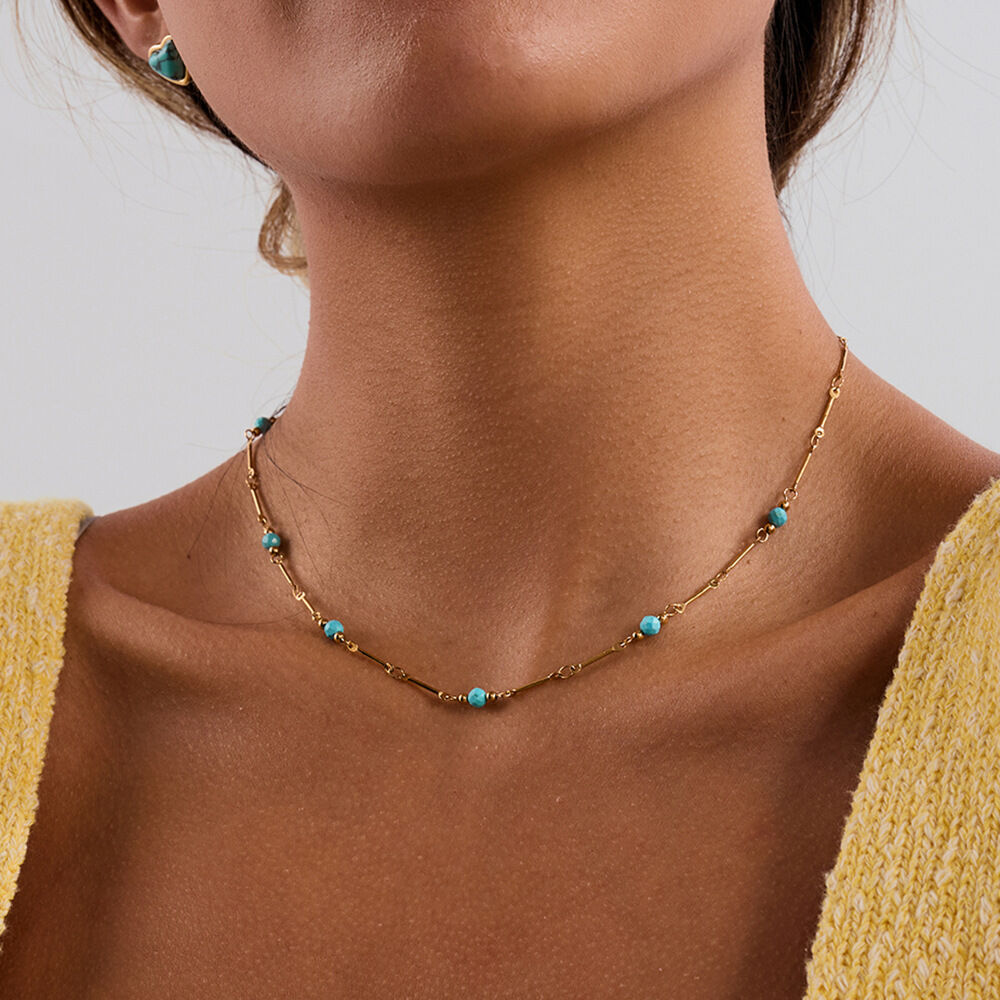 Collier classique pour femme en acier inoxydable Calaite, couleur or, avec pierre naturelle et chaîne, 1 pièce h5 Image7