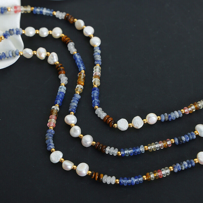 1 pezzo elegante collana di perline in acciaio inossidabile impermeabile color oro con pietra naturale da donna h5Immagine4
