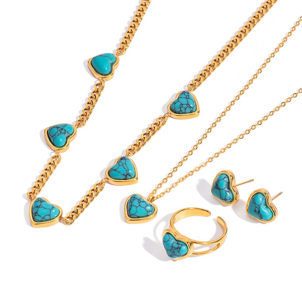 Classic Calaite Heart Stainless Steel Waterproof Women's Jewelry Sets Picture7