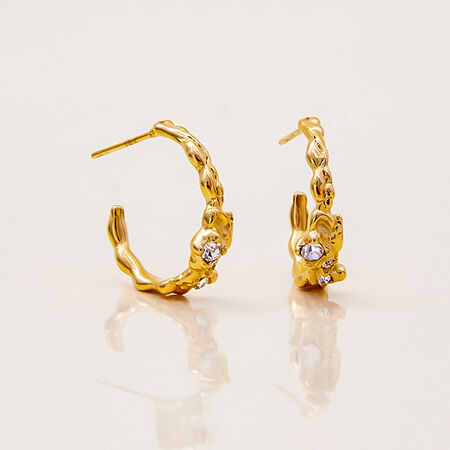 1 Pair Luxurious Irregular Shape Stainless Steel Waterproof Gold Color Women's Hoop Earrings