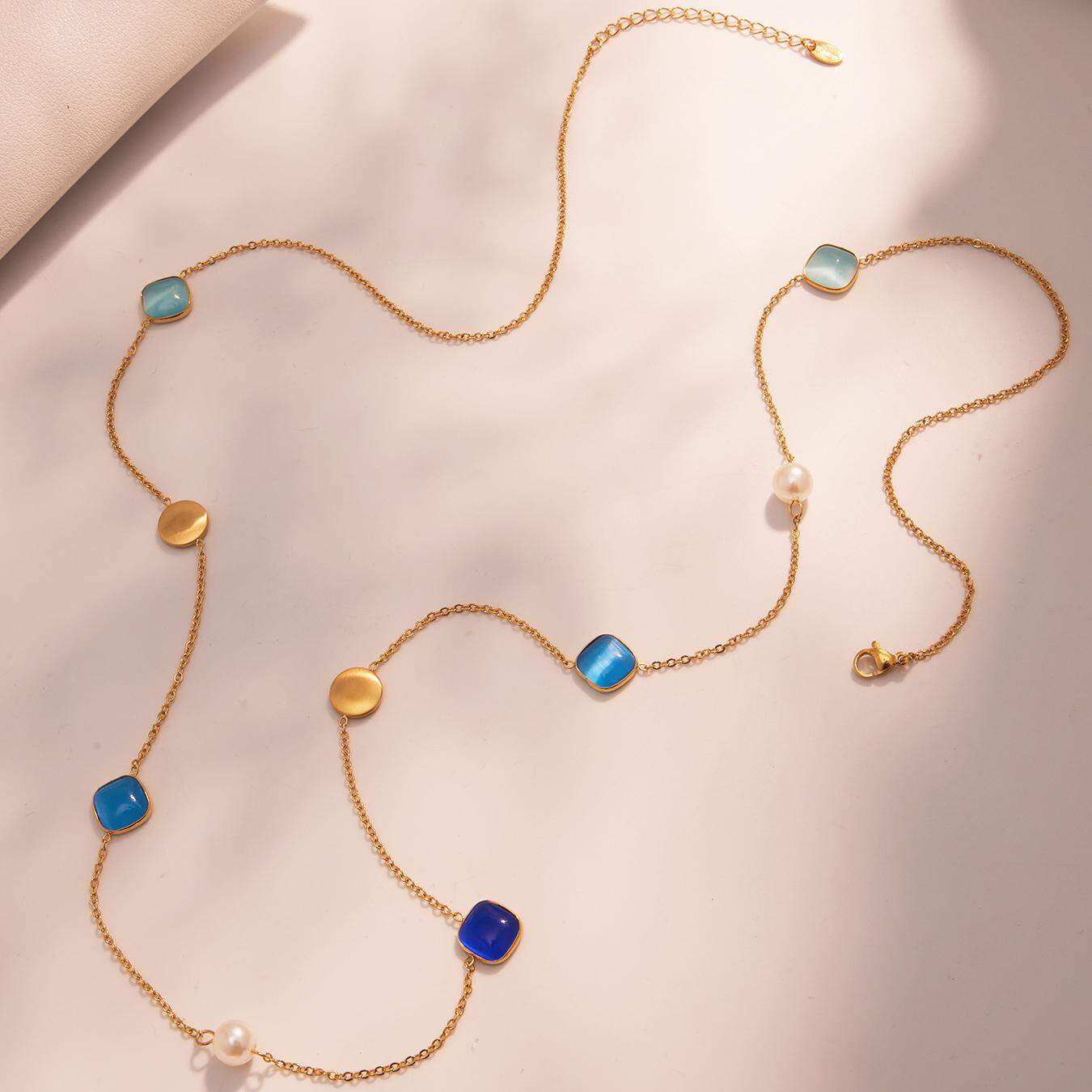 1 Piece Luxurious Rectangle Stainless Steel Waterproof Gold Color Women's Pendant Necklaces h5 Picture6