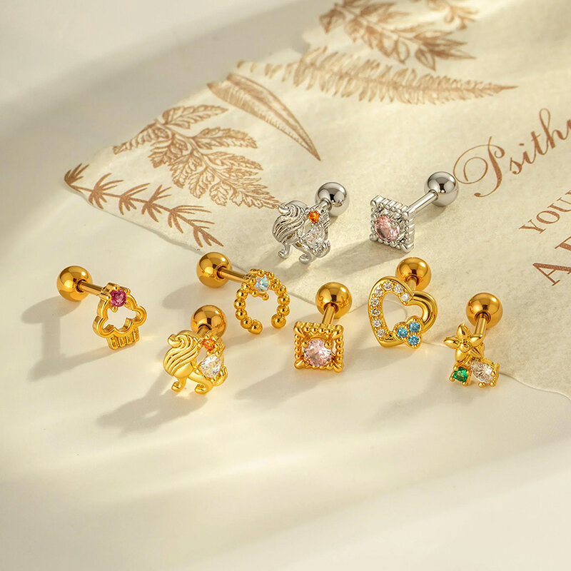 1 Parça Kalp Bakır Altın Renkli Zirkonyum Piercing Küpe