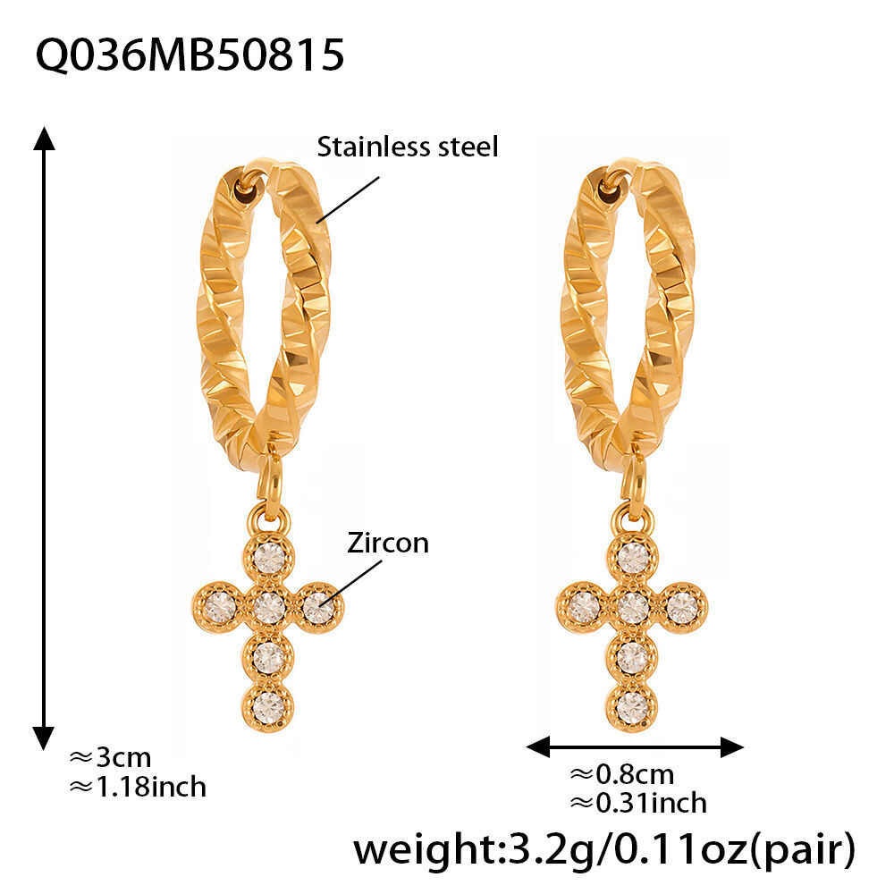 Q036-Goldene Kreuz Zirkon Ohrringe Bild13