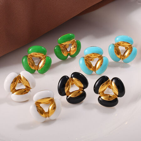 1 Pair Retro Enamel Flower Stainless Steel Waterproof Stud Earrings 2