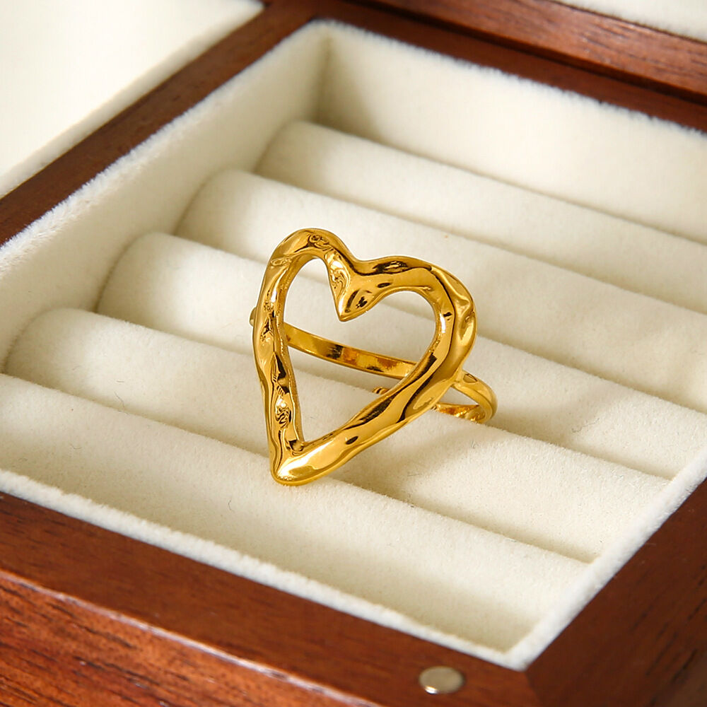 1 Piece Romantic Simple Heart Stainless Steel Waterproof Gold Color Womn's Statement Rings h5Picture4