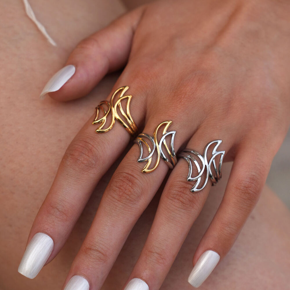 1 Piece Casual Irregular Shape Stainless Steel Waterproof Gold Color Statement Rings Picture5