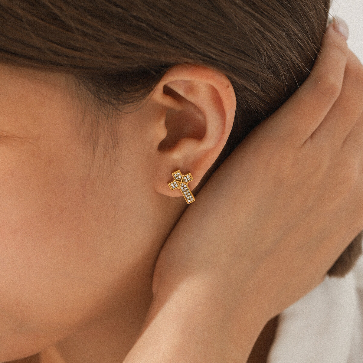 1 Pair Daily Cross Stainless Steel Waterproof  Zircon Women's Stud Earrings 2