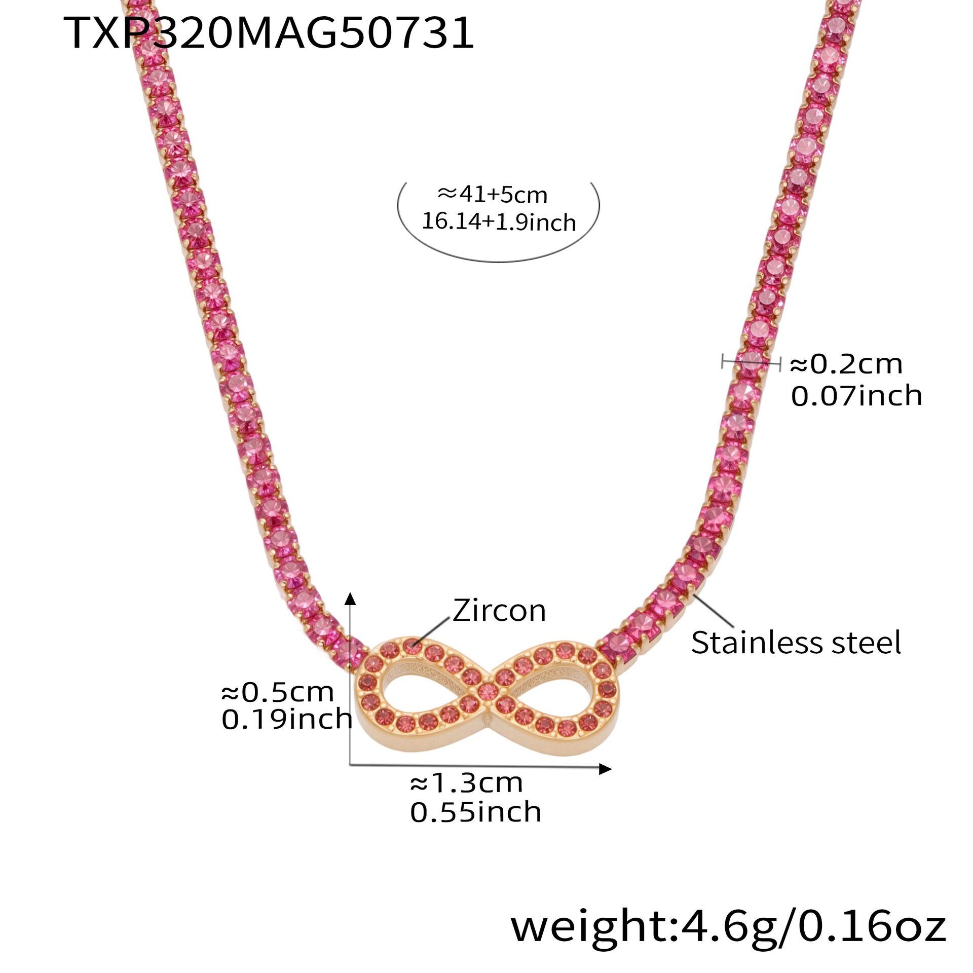 Txp320-Rose Red Zircon Necklace 41+5Cm Picture2