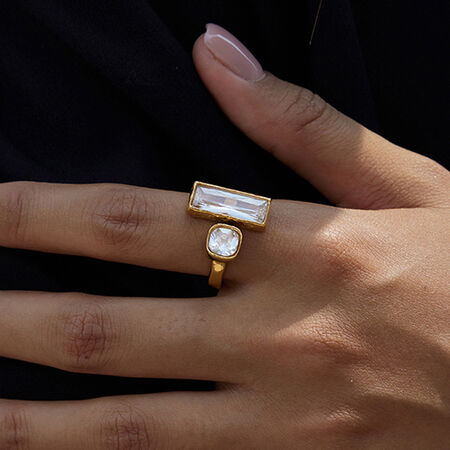 1 Piece Shinning Rectangle Stainless Steel Waterproof Gold Color Statement Rings