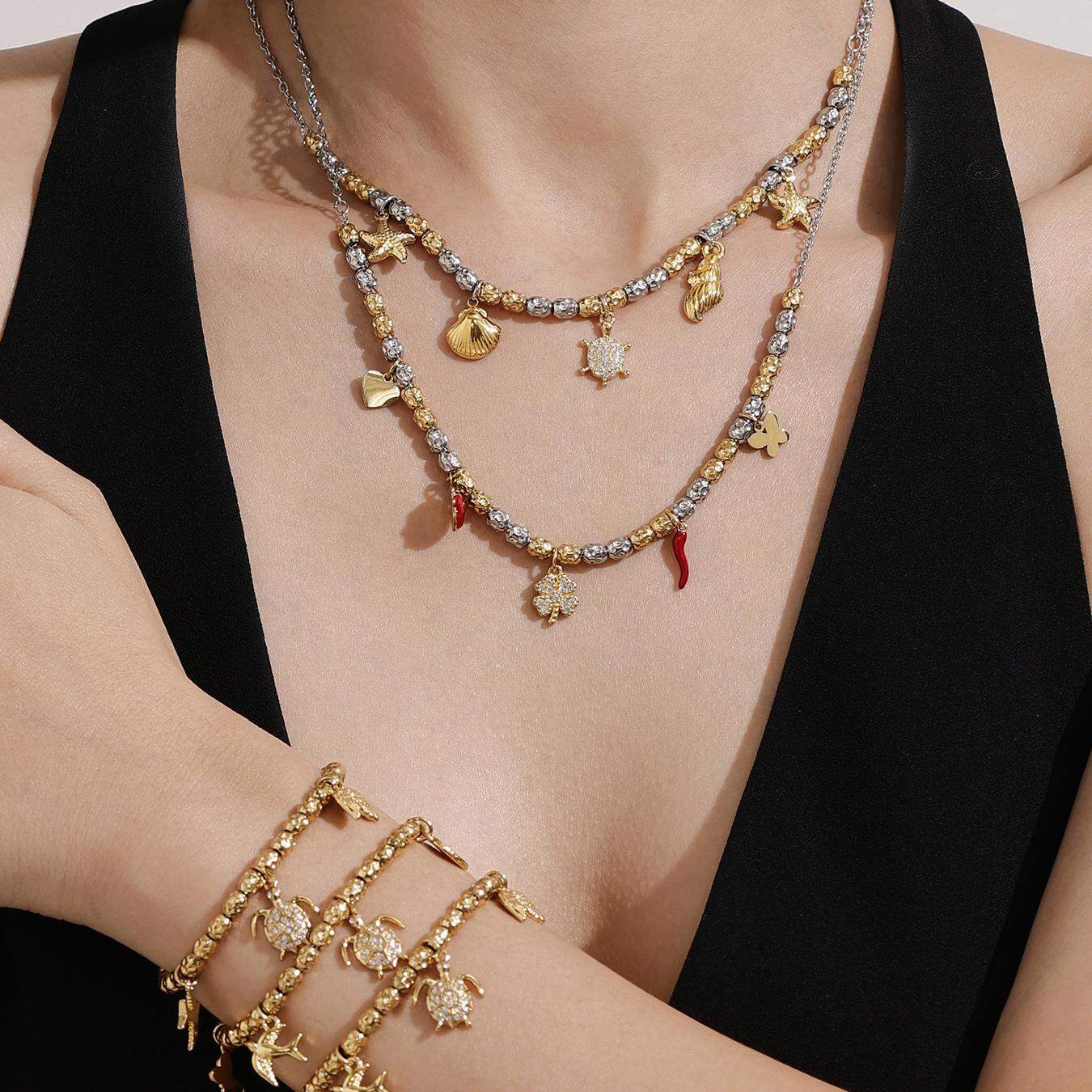 Luxurious Animal Stainless Steel Waterproof Gold Color Zircon Women's Jewelry Sets