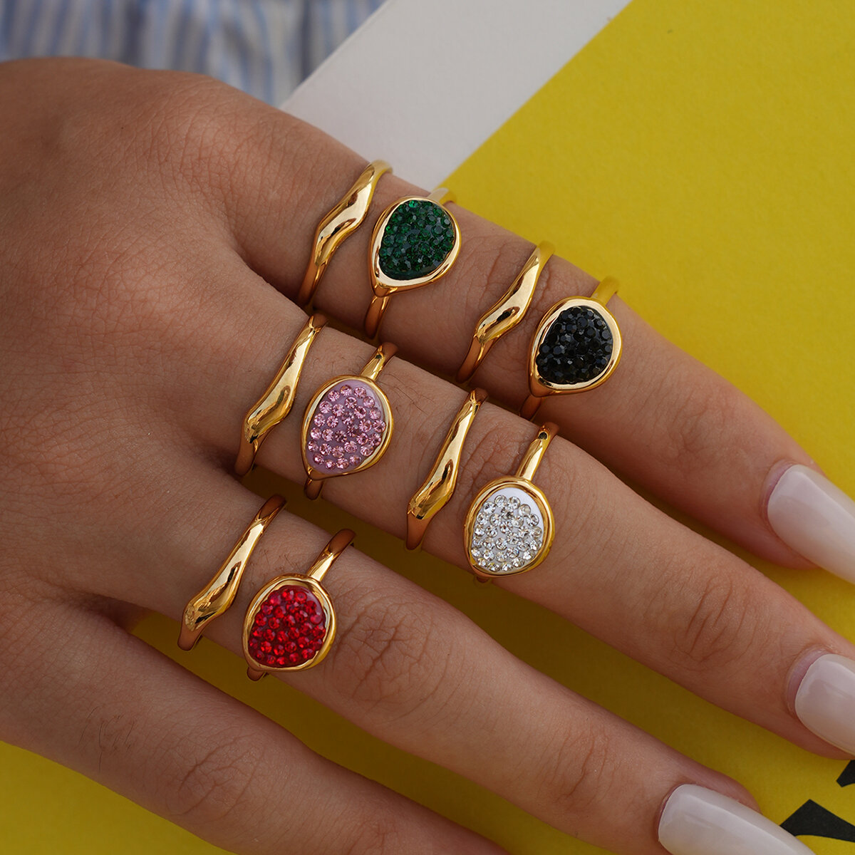 1 Stück lässiger, durchbrochener, wasserdichter Statement-Ring aus Edelstahl in Goldfarbe Bild6