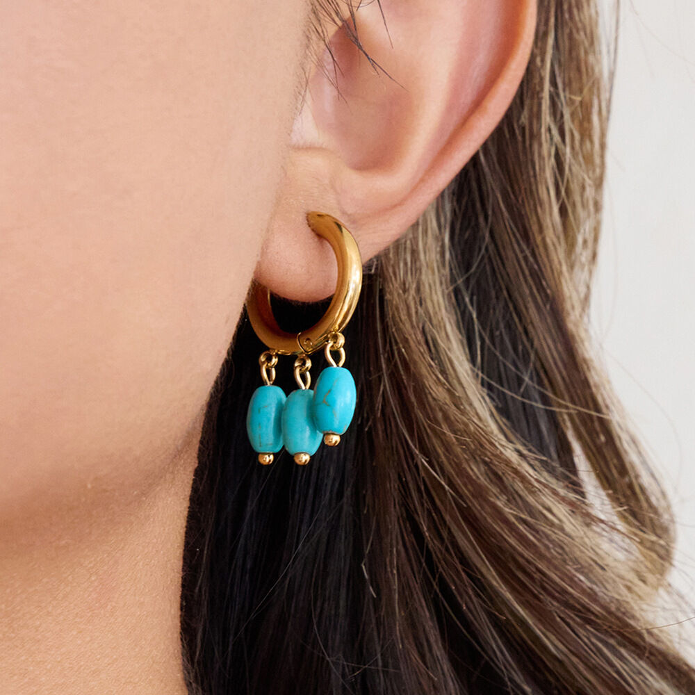 1 par de elegantes pendientes colgantes circulares de calaita de acero inoxidable, resistentes al agua, de color dorado, para mujer