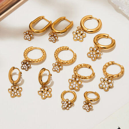 1 Pair Romantic Dog's Paw Stainless Steel Waterproof Gold Color Zircon Women's Drop Earrings 2