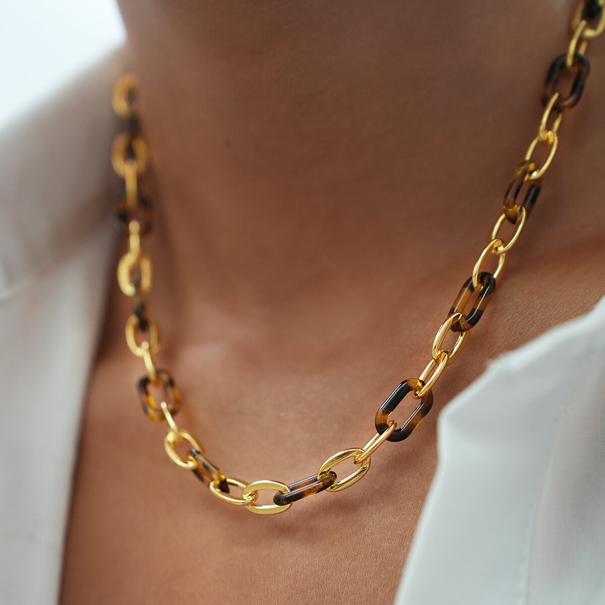 Collana a catena da donna in acciaio inossidabile con stampa leopardata retrò, serie semplice, 1 pezzo Immagine8