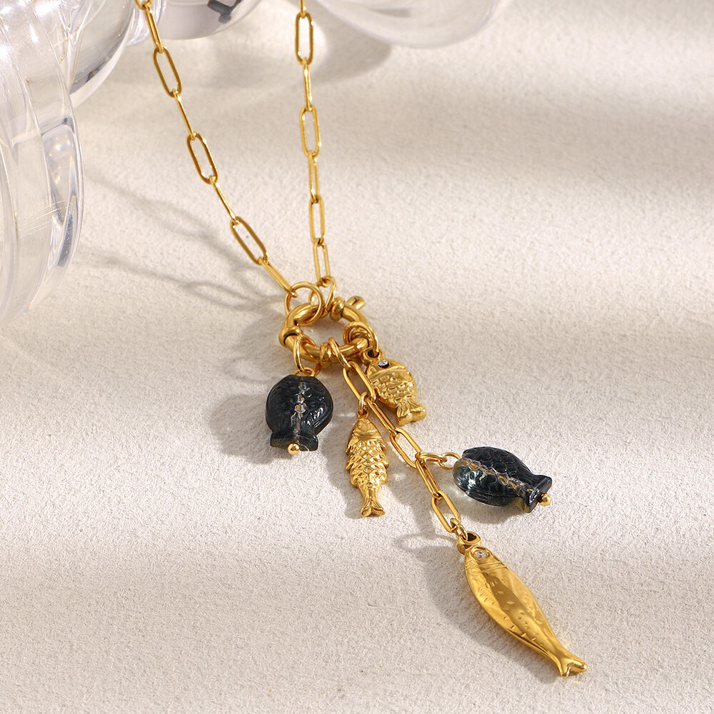 1 Piece Romantic Fish Stainless Steel Waterproof Gold Color Women's Pendant Necklaces 2