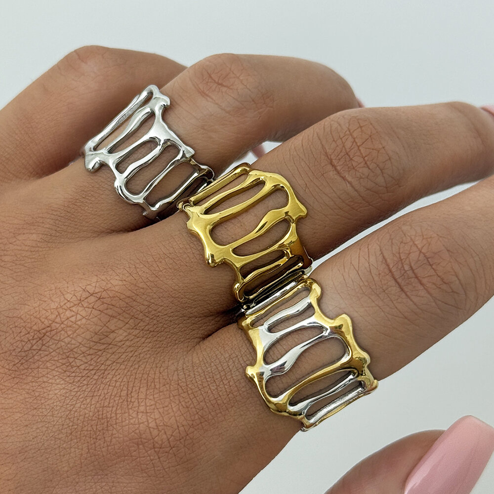 1 Piece Daily Irregular Shape Stainless Steel Waterproof Gold Color Statement Rings Picture4