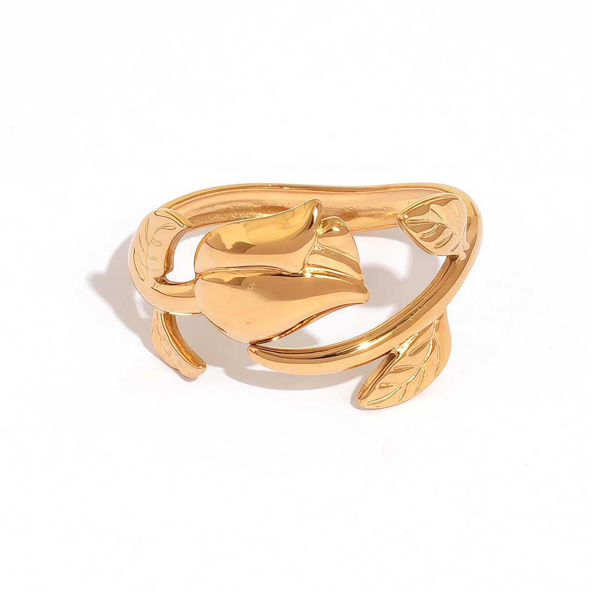 1 Piece Retro Flower Rose Stainless Steel Waterproof  Gold Color Women‘s  Statement Rings 