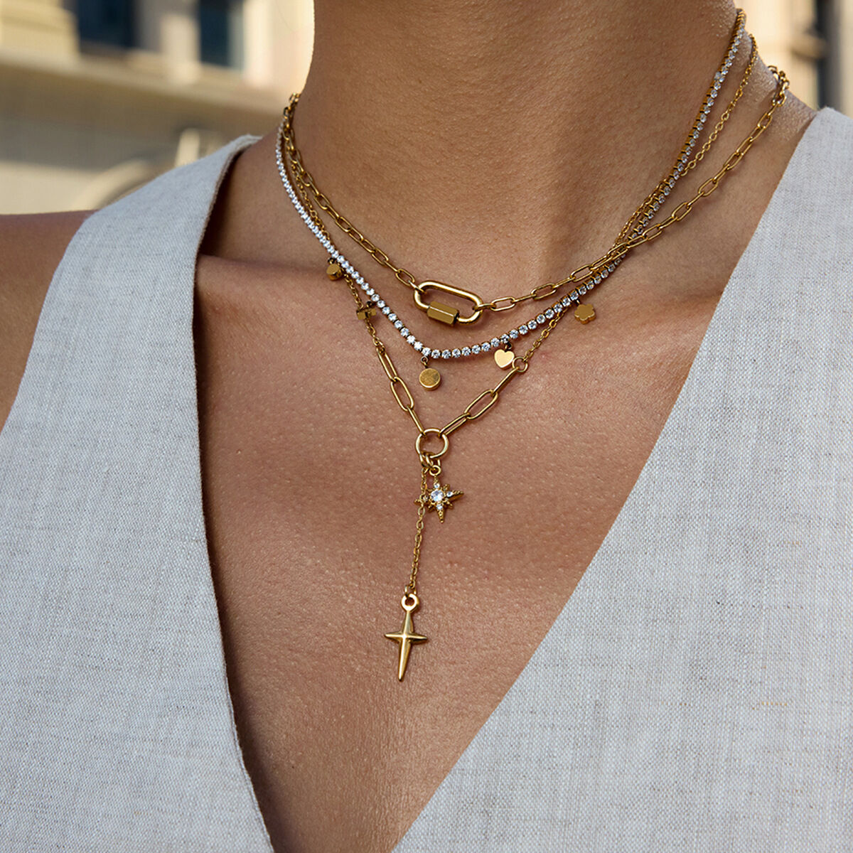 1 pezzo di collana con ciondolo a forma di stella in acciaio inossidabile impermeabile color oro da donna 2