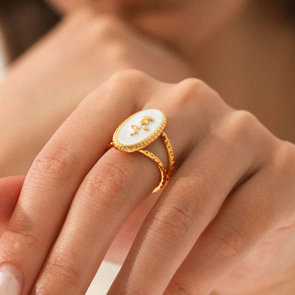 1 Stück Rosenförmiger, wasserdichter Statement-Ring aus Edelstahl in Goldfarbe h5Bild3