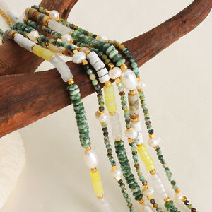 Collier de perles pour femme, 1 pièce, en acier inoxydable imperméable, couleur or, avec pierres naturelles h5 Image2